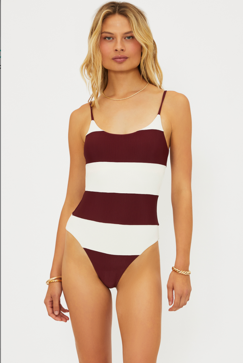 Beach Riot Calista One Piece Merlot Stripe