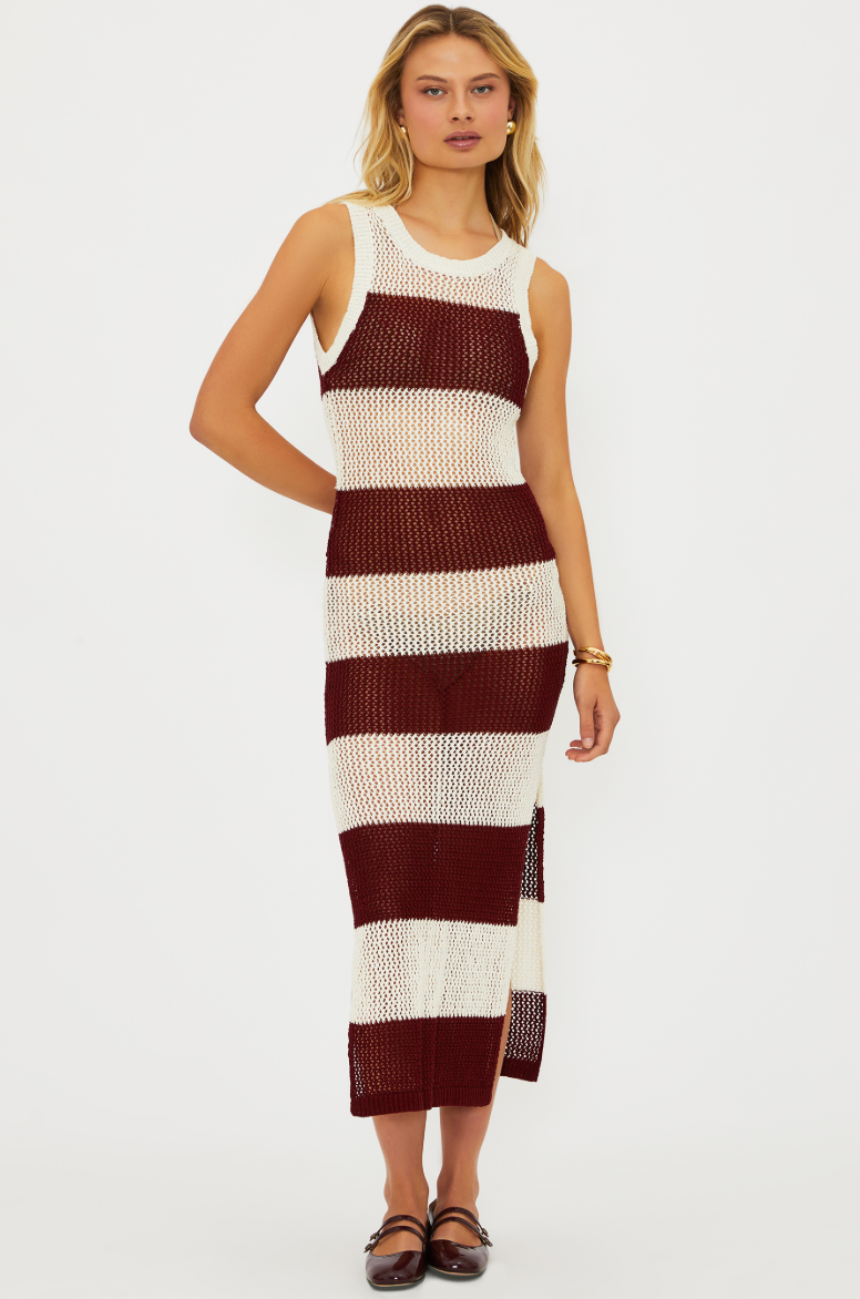 Beach Riot Holly Rose Dress Merlot Stripe