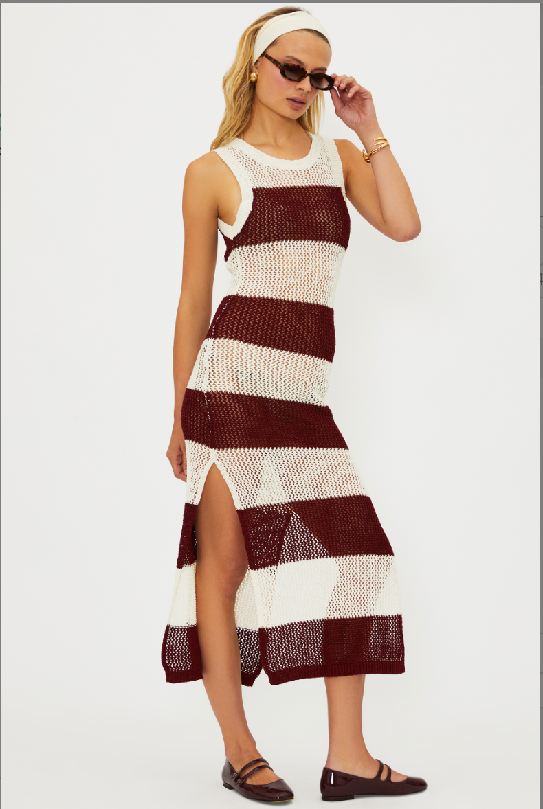 Beach Riot Holly Rose Dress Merlot Stripe