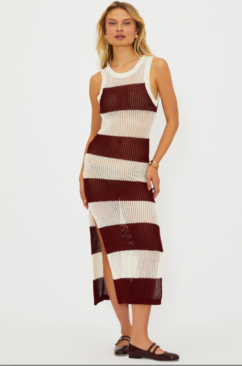 Beach Riot Holly Rose Dress Merlot Stripe