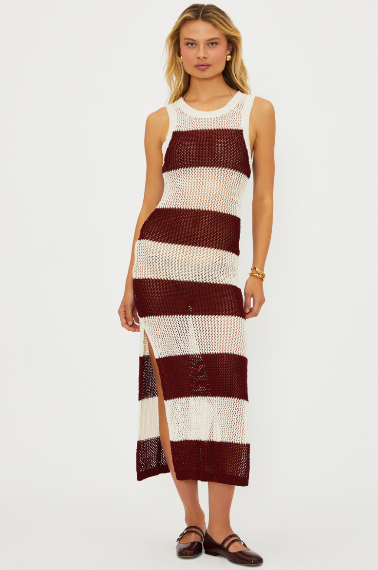 Beach Riot Holly Rose Dress Merlot Stripe