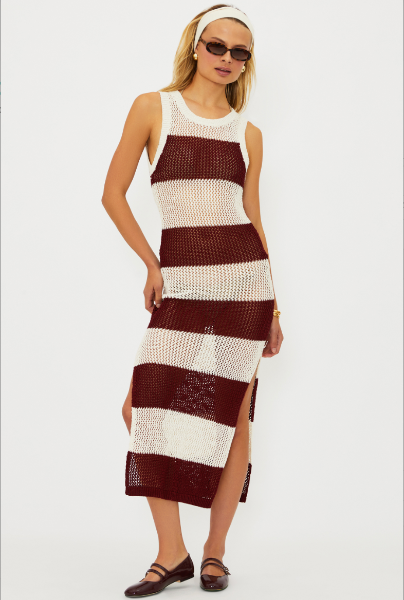 Beach Riot Holly Rose Dress Merlot Stripe