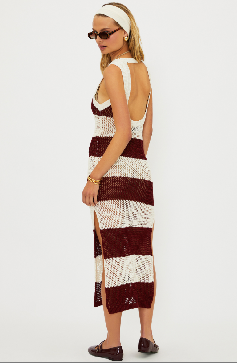 Beach Riot Holly Rose Dress Merlot Stripe