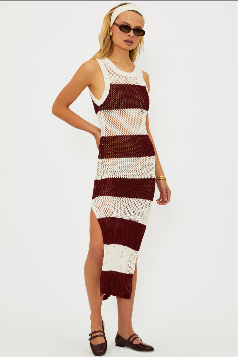 Beach Riot Holly Rose Dress Merlot Stripe