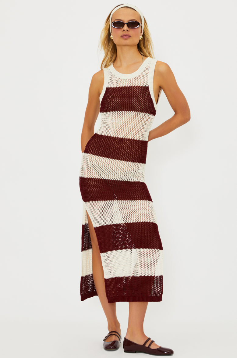 Beach Riot Holly Rose Dress Merlot Stripe